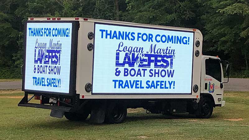 A Thank YOu for Coming MEssage being displayed on our digital advertising truck in Anniston, AL